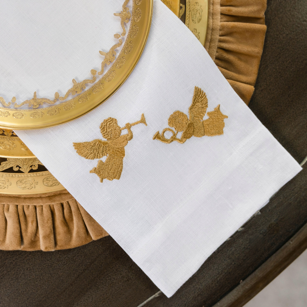 Trumpeting Cherubs White Linen Towel