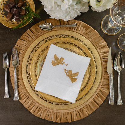 Trumpeting Cherubs White Linen Towel