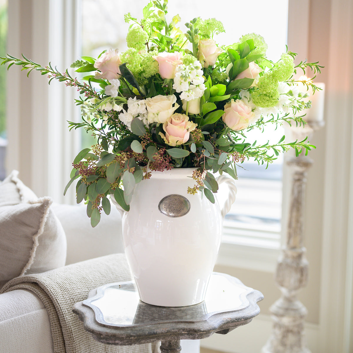 Tuscan Italian Ceramic & Pewter Vase with Rope Handles | Arte Italica