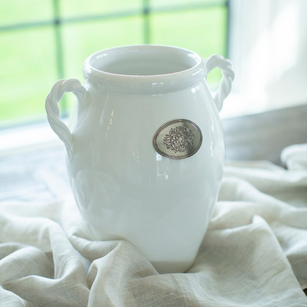 Tuscan Italian Ceramic & Pewter Vase with Rope Handles | Arte Italica