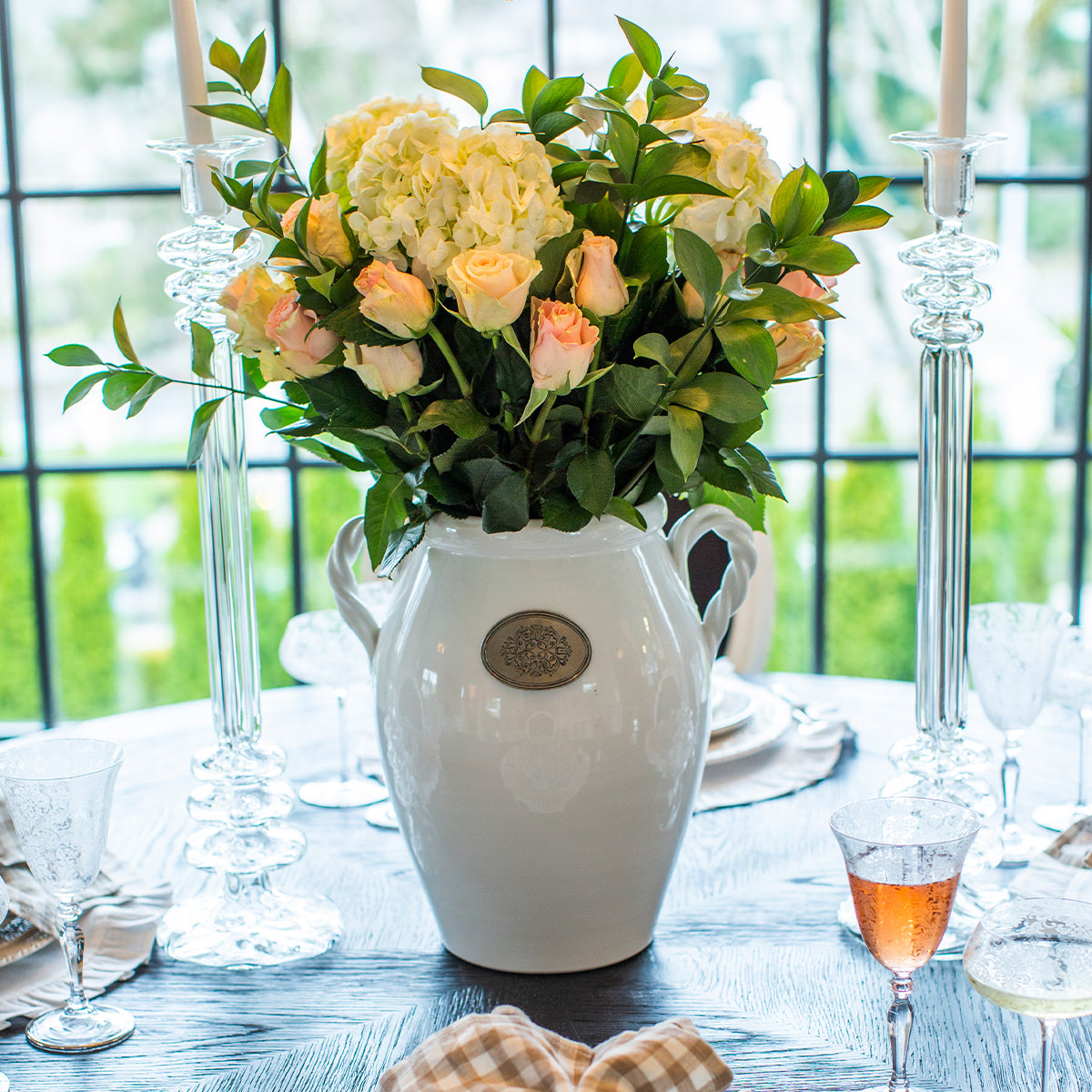 Tuscan Italian Ceramic & Pewter Vase with Rope Handles | Arte Italica
