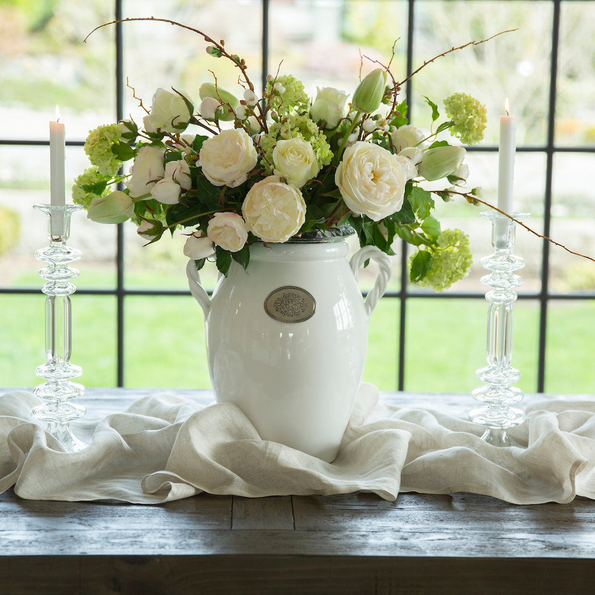 Tuscan Italian Ceramic & Pewter Vase with Rope Handles | Arte Italica