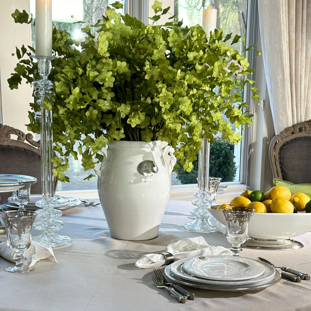 Tuscan Italian Ceramic & Pewter Vase with Rope Handles | Arte Italica