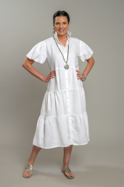 Phoebe Tiered Linen Dress | Romantic Layered Duster in White