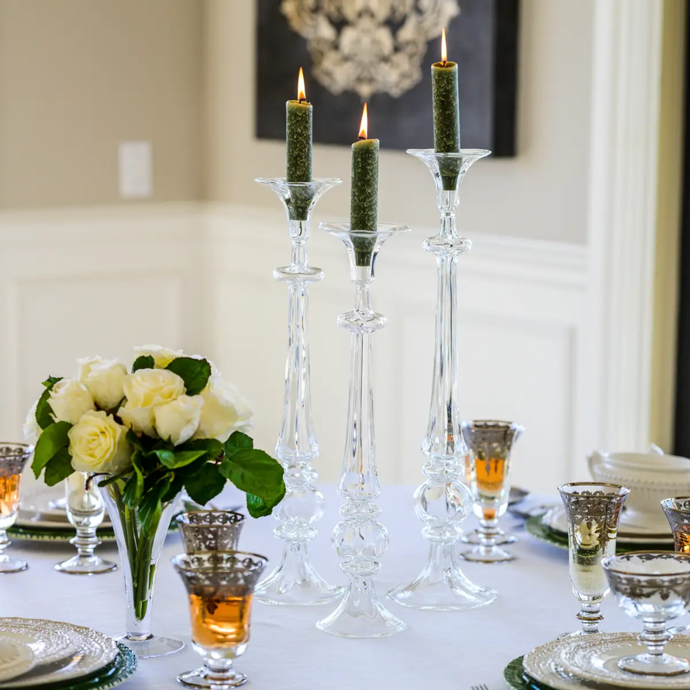 Alberto Glass Candlesticks Set - Mouth Blown Romanian Glassware Alberto Glass Candlesticks Set - Mouth Blown Romanian Glassware