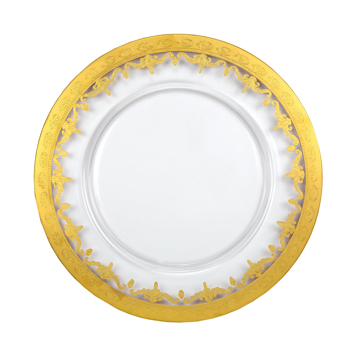 Vetro Gold Charger with gold detailing with a white background