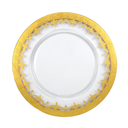 Vetro Gold Charger with gold detailing with a white background