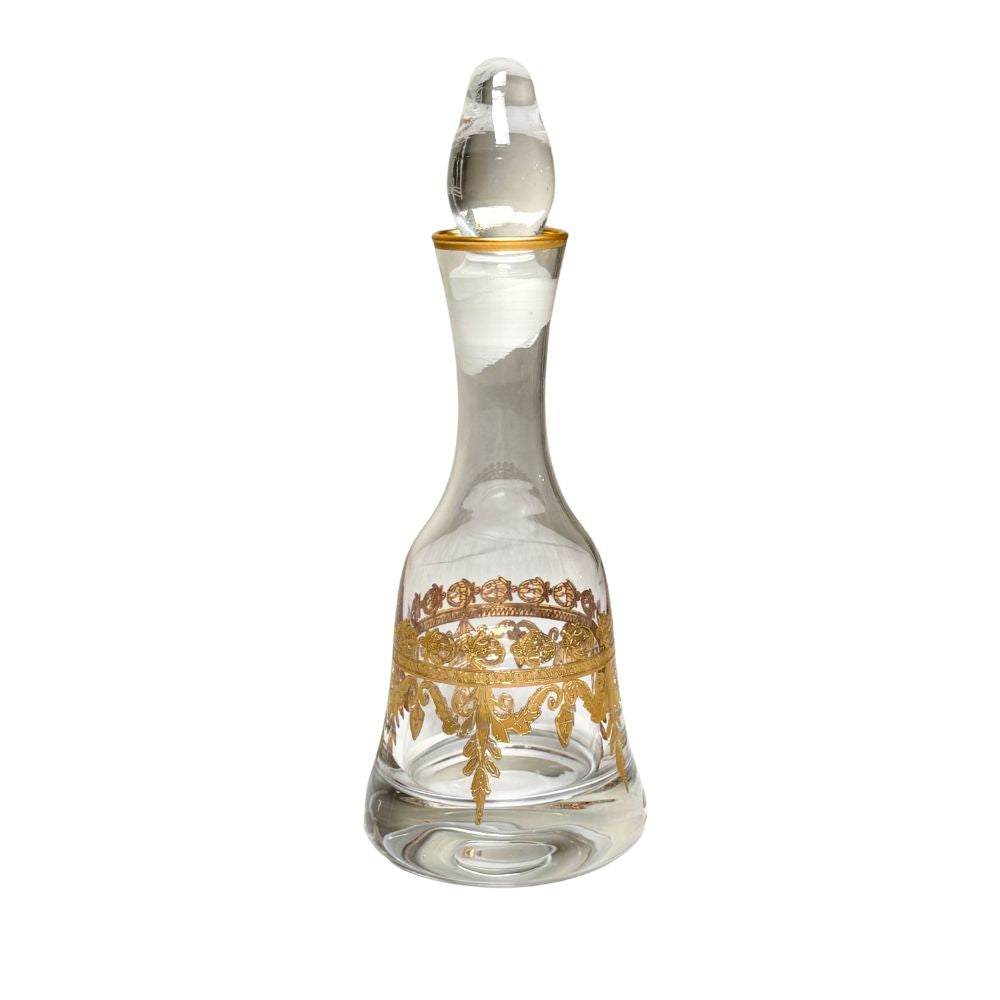 Vetro Gold Italian Small Clear glass decanter with gold decorative elements on a white background by Arte Italica