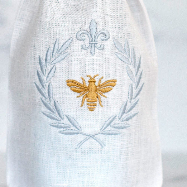 Italian Bee Linen Wine Bag