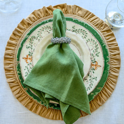 Washed Linen Napkin Set in Evergreen on a Medici Place setting - Crown Linen Designs Arte Italica