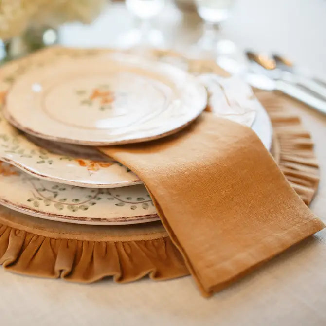Washed Linen Napkin Set in Harvest Gold on a Medici Place Setting - Arte Italica Crown Linen Designs