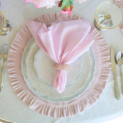 Washed Linen Napkin Set in Lilac on a Merletto place setting - Arte Italica Crown Linen Designs