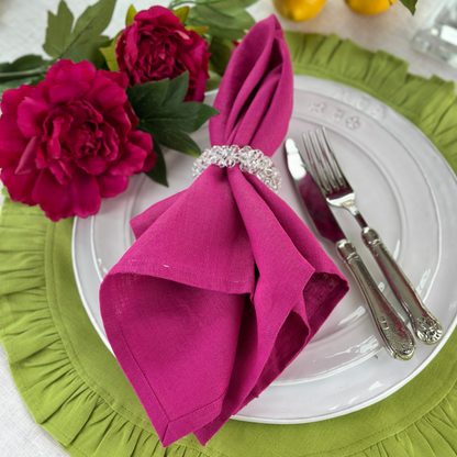 Washed Linen Napkin Set in Magenta on a Firenze white Dinner plate - Arte Italica