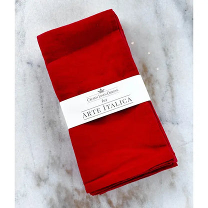 Washed Red Linen Napkin Set on a marble background