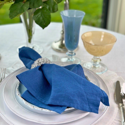 Washed Linen Napkin Set in royal blue on an Arte Italica Firenze plate
