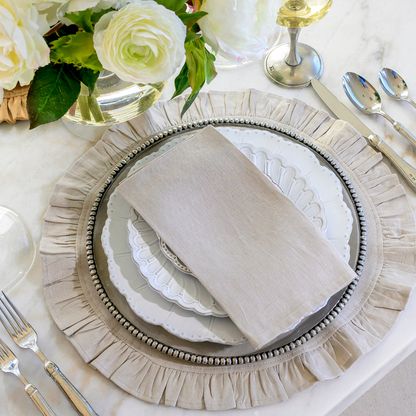 Washed Linen Napkin Set in Soft Flax on Bella Bianca Dinnerware - Arte Italica Crown Linen Designs