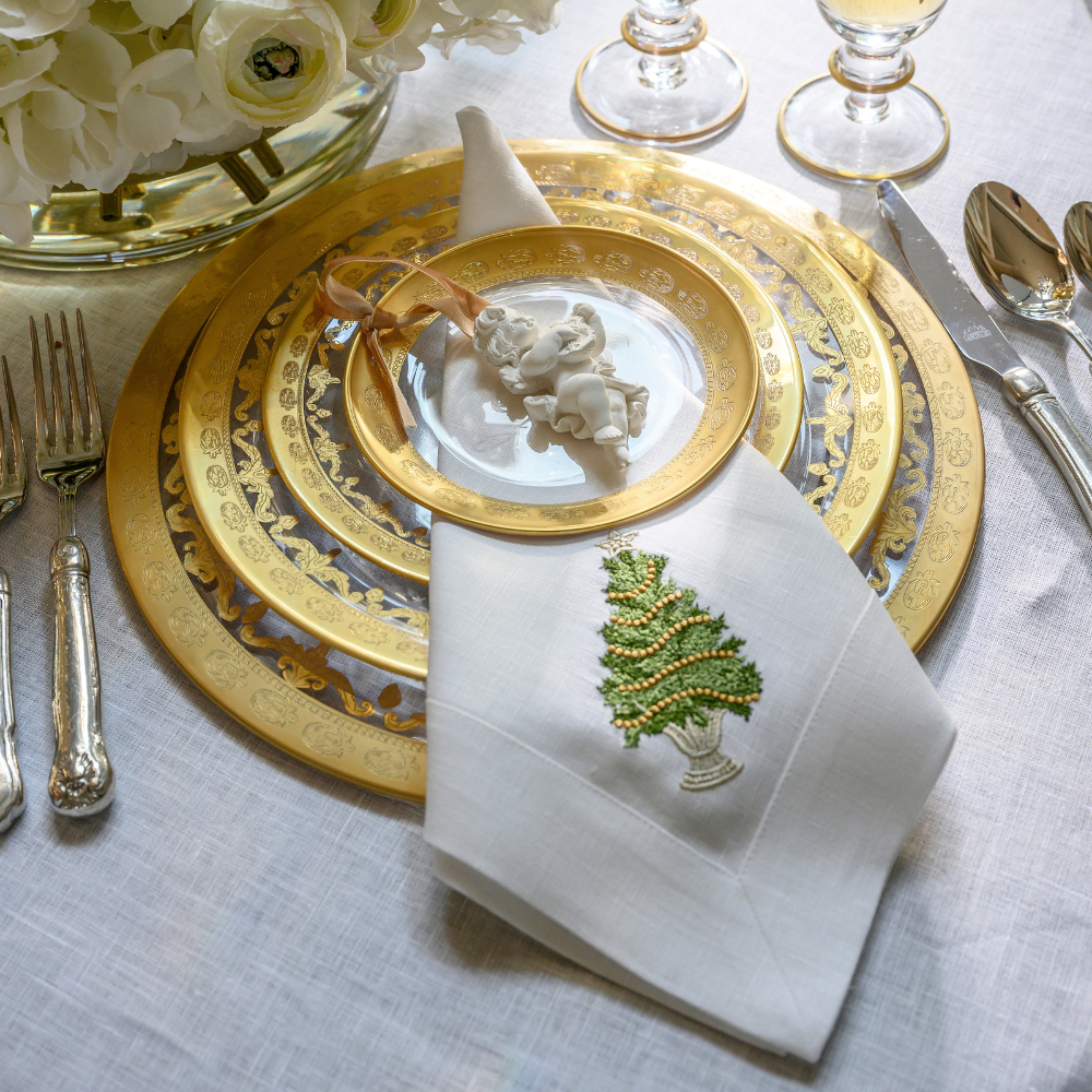 Tree with Gold Trim Large Linen Napkin
