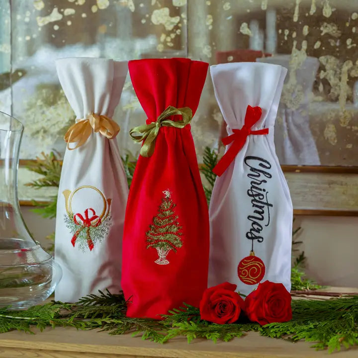 Tree with Trim Velvet Wine Bag - New