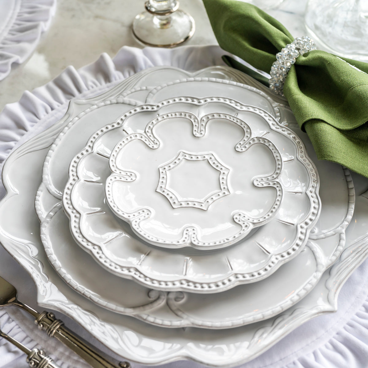 Arte Italica Bella Bianca beaded lace bread canape plate Italian stoneware