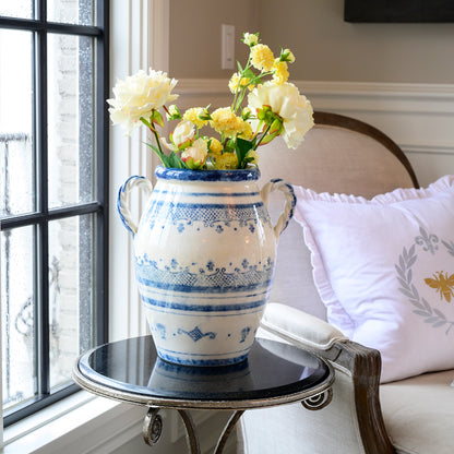 Arte Italica Burano 2 handled urn blue ceramic Italian hand painted ceramic decor