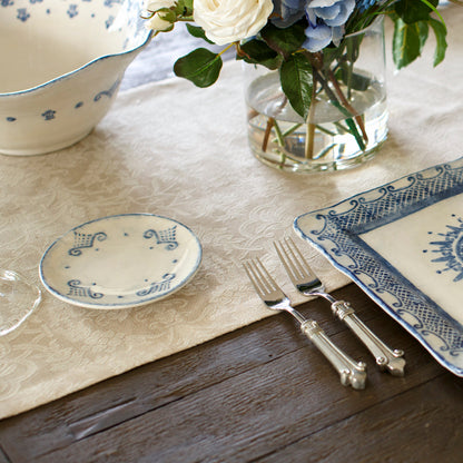 Arte Italica Burano bread and canapé plate blue ceramic Italian hand painted dinnerware, artisan tableware on table with plate