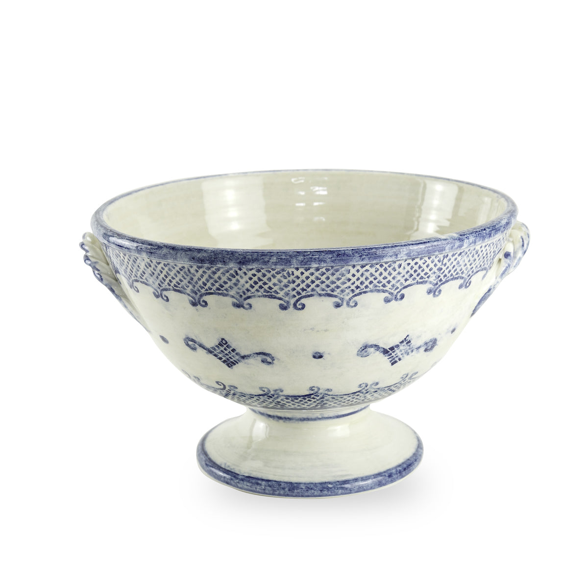 Arte Italica Burano footed bowl with handles blue ceramic Italian hand painted dinnerware