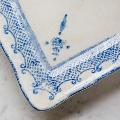 arteitalica-burano-large-square charger blue ceramic Italian hand painted dinnerware, serving platter detail