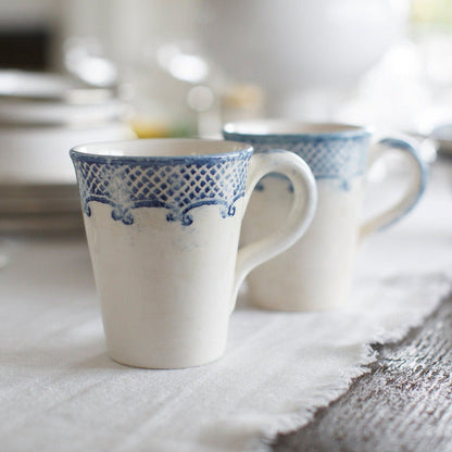 Arte Italica Burano mug blue ceramic Italian hand painted dinnerware, ceramic mug for coffee or tea side detail