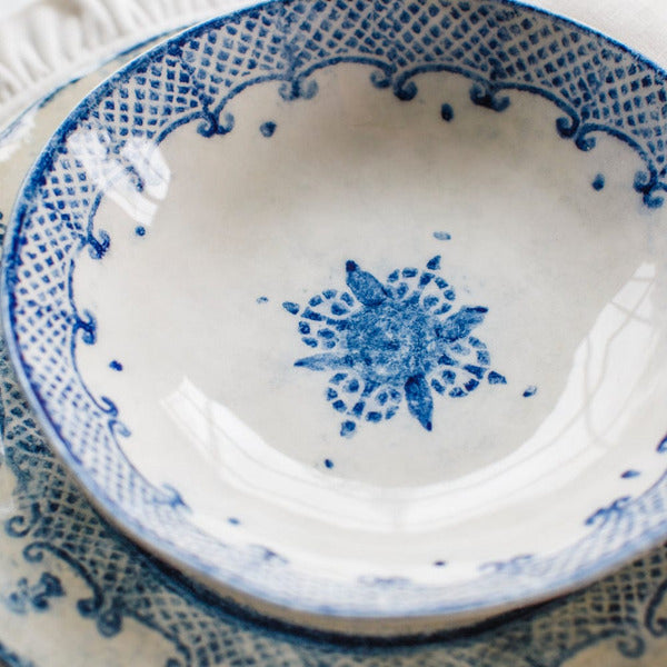 Arte Italica Burano pasta and soup bowl blue ceramic Italian hand painted dinnerware detail of bowl bottom