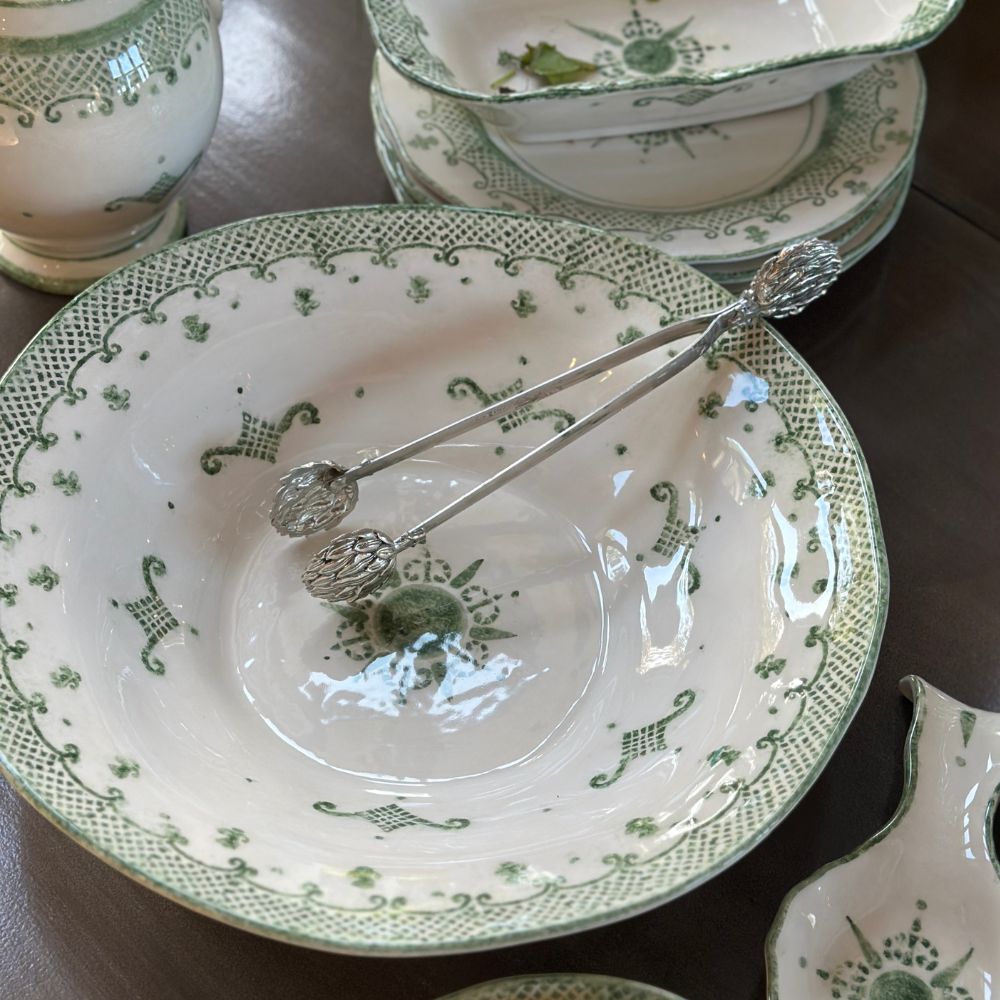 Arte Italica Burano pasta serving bowl green ceramic Italian hand painted dinnerware detail of bowl interior