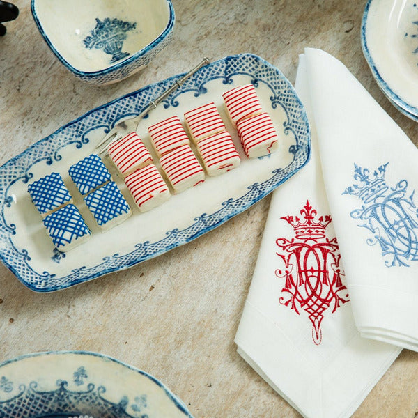 Arte Italica Burano rectangular tray blue ceramic Italian hand painted dinnerware with treats for serving