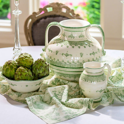 Arte Italica Burano round 2-handled Amphora green ceramic Italian hand painted  table display 2