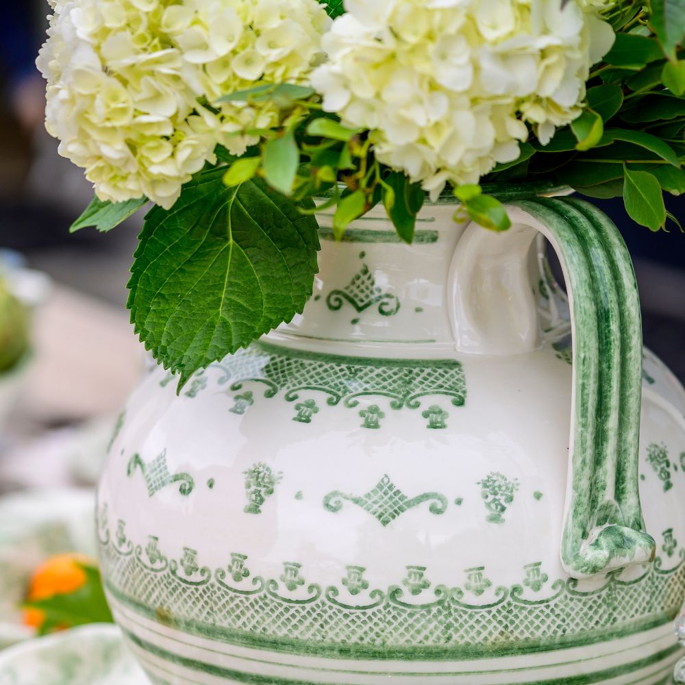 Arte Italica Burano round 2-handled Amphora green ceramic Italian hand painted  detail handle