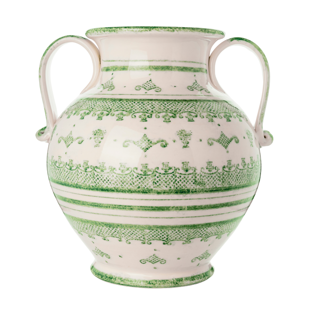 Arte Italica Burano round 2-handled Amphora green ceramic Italian hand painted 