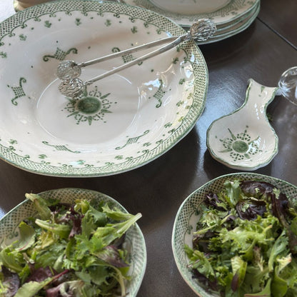 Arte Italica Burano spoon rest green ceramic Italian hand painted table accessory with salad blows and serving platter