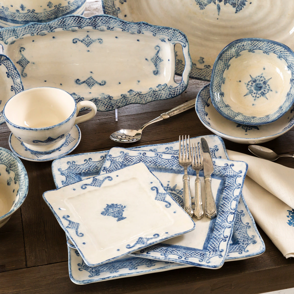 Arte Italica Burano square salad and dessert plate blue ceramic Italian hand painted dinnerware