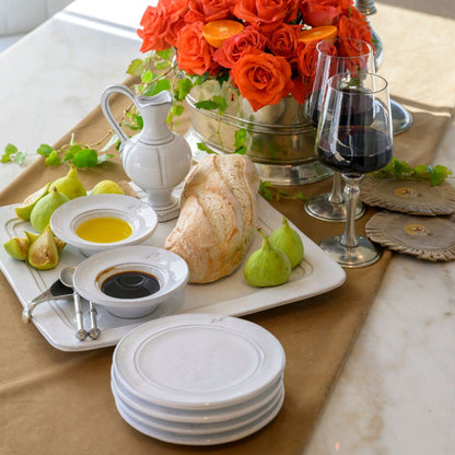 Firenze Bread Canapé Plate white Italian stoneware bread plate for appetizers plate stack with food platter and wine