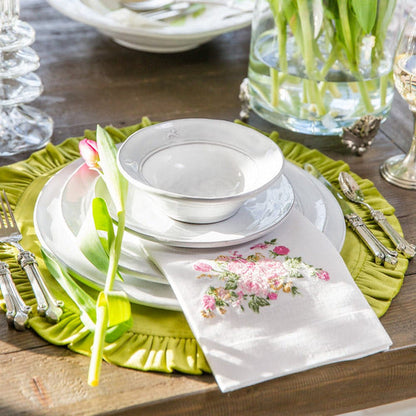 Firenze Cereal Bowl white Italian stoneware handcrafted breakfast bowl spriing platestack on table