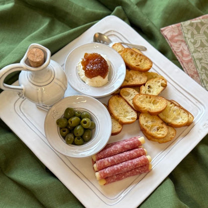 Firenze Dipping Bowl Set white Italian stoneware handcrafted condiment bowl set on charcuterie platter with cruet