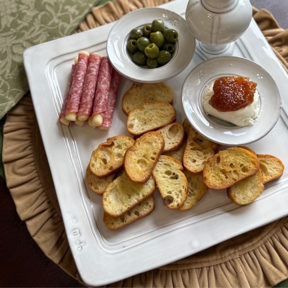 Firenze Square Platter white Italian stoneware luxury serving platter with charcuterie for entertaining