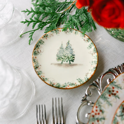 Arte Italica Natale bread and canapé plate hand painted snowy evergreens Italian ceramic
