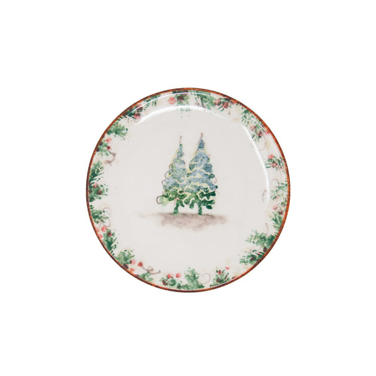 Arte Italica Natale bread and canapé plate hand painted snowy evergreens Italian ceramic
