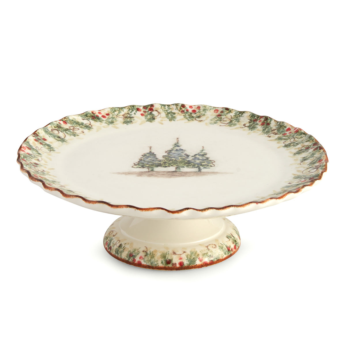 Arte Italica Natale cake stand hand painted winterberries Italian ceramic presentation