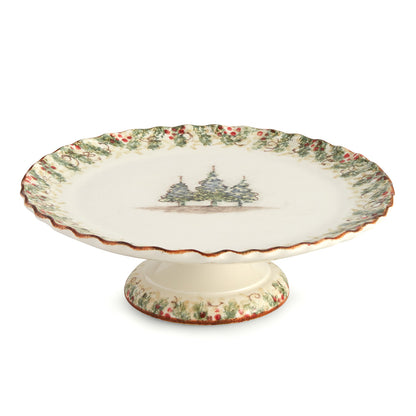 Arte Italica Natale cake stand hand painted winterberries Italian ceramic presentation