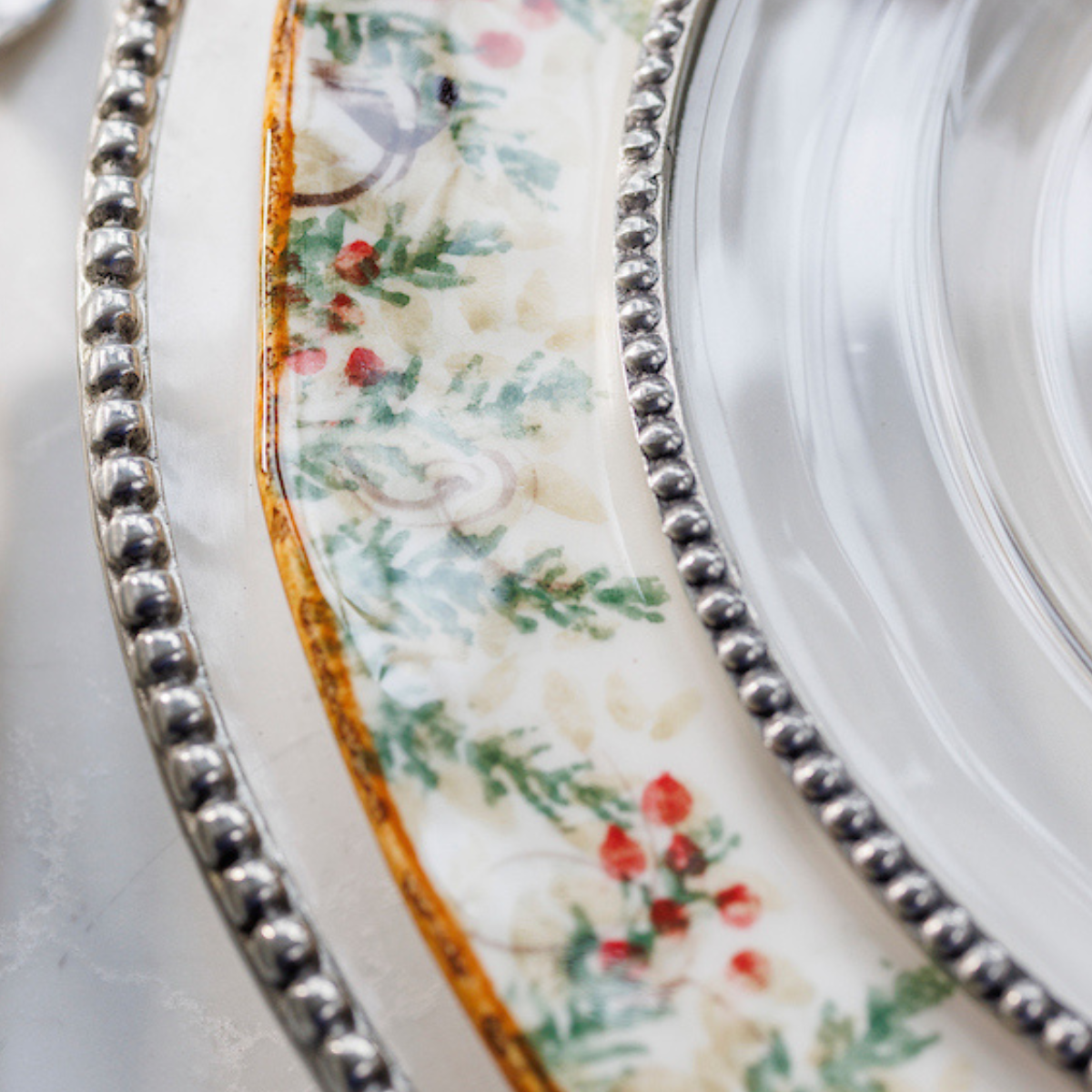 Arte Italica Natale dinner plate hand painted snowy evergreens Italian ceramic holiday décor