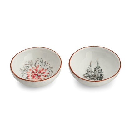 Arte Italica Natale dipping bowl set hand painted winterberries Italian ceramic serving set