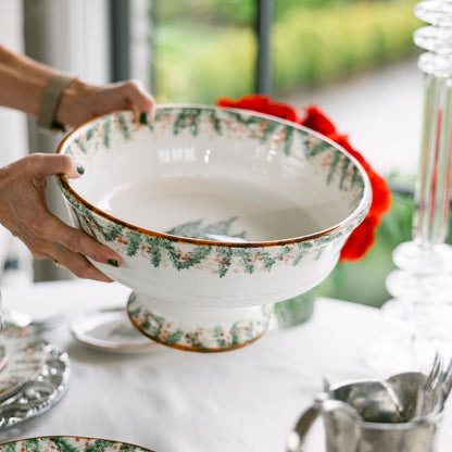 Arte Italica Natale footed serving bowl hand painted winterberries Italian ceramic festive tableware