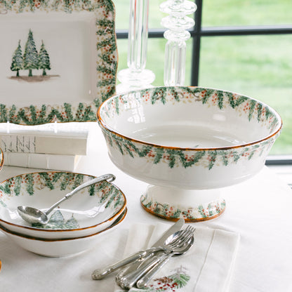 Arte Italica Natale footed serving bowl hand painted winterberries Italian ceramic festive tableware