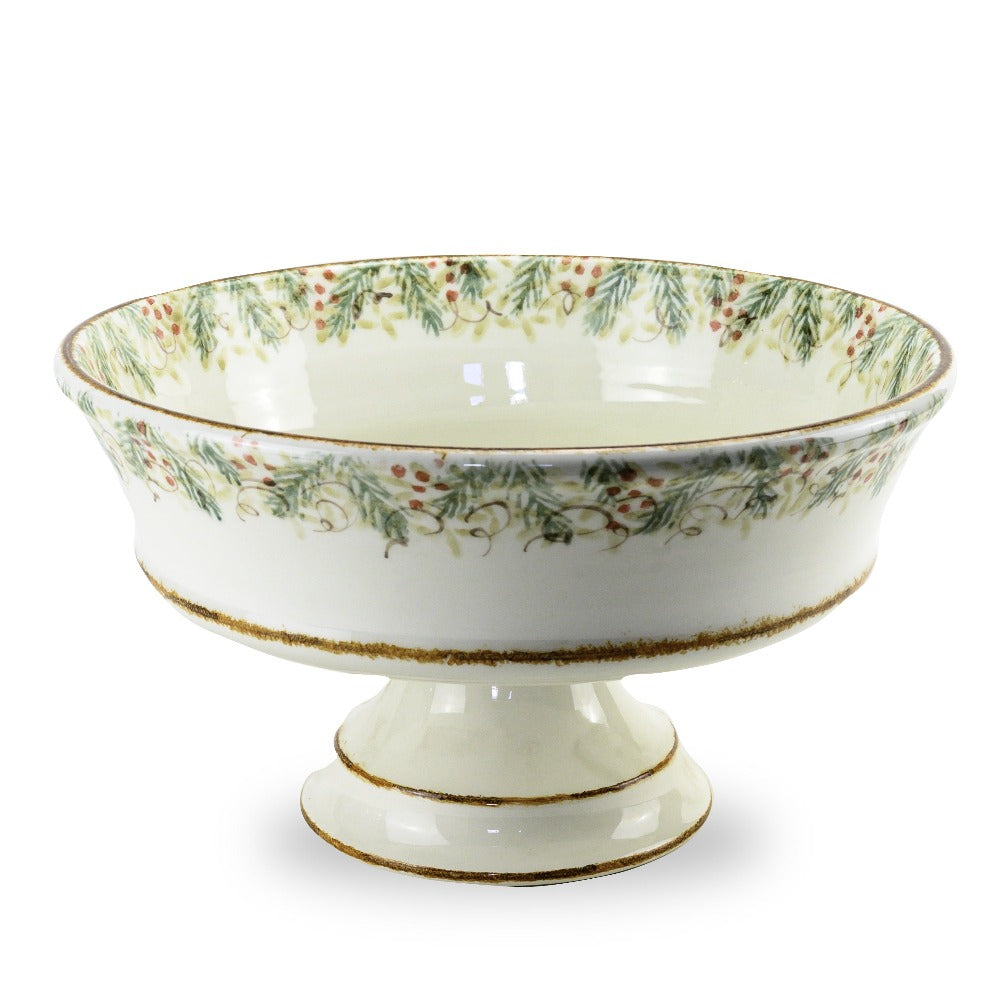 Arte Italica Natale footed serving bowl hand painted winterberries Italian ceramic festive tableware