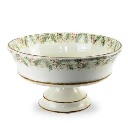 Arte Italica Natale footed serving bowl hand painted winterberries Italian ceramic festive tableware